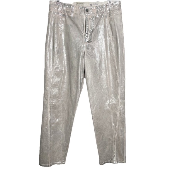 Pilcro Denim - Anthropologie Pilcro Crop Jeans Barrel Leg Foil Silver Pink Metallic 30 Tall